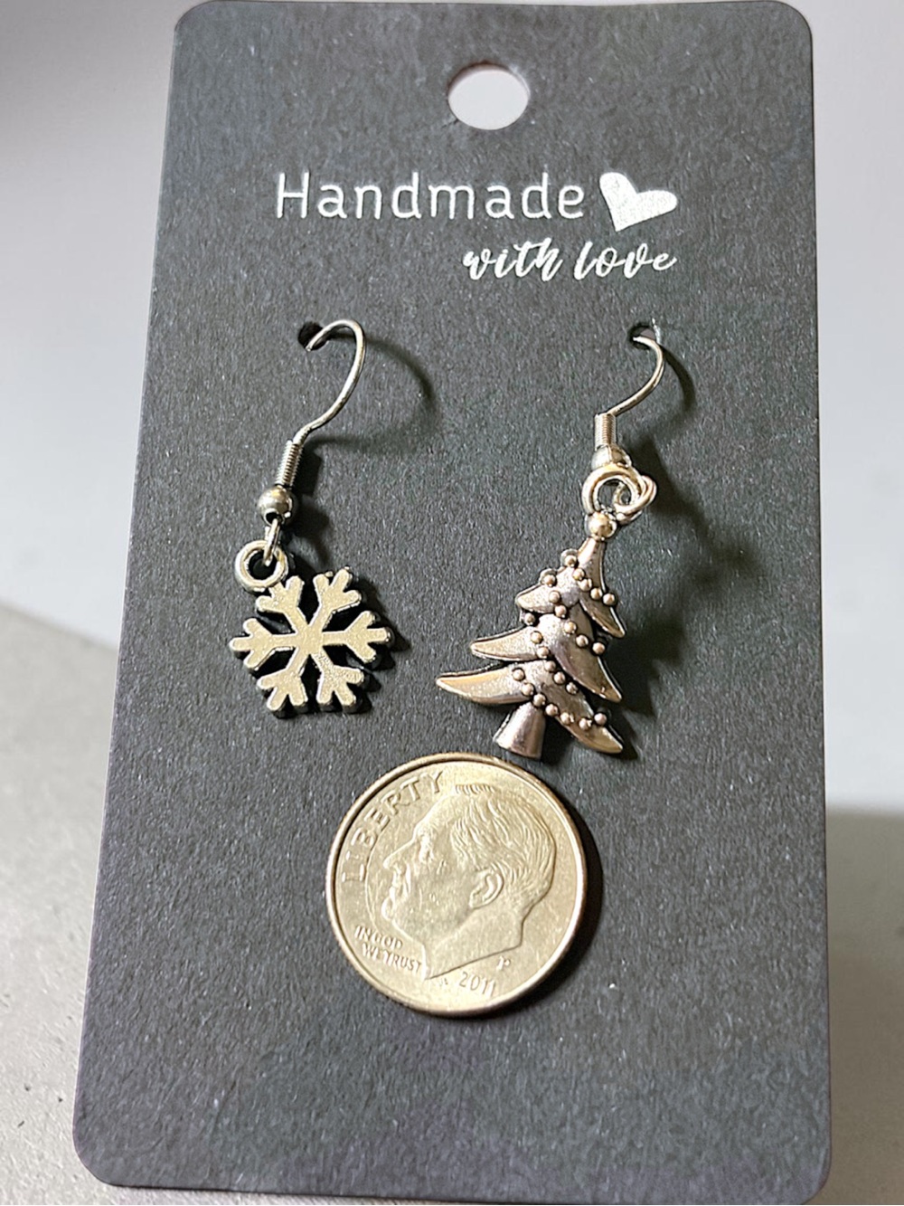 Handmade Stainless Steel Earring Hooks w Detailed Winter Tree Snowflake Charm